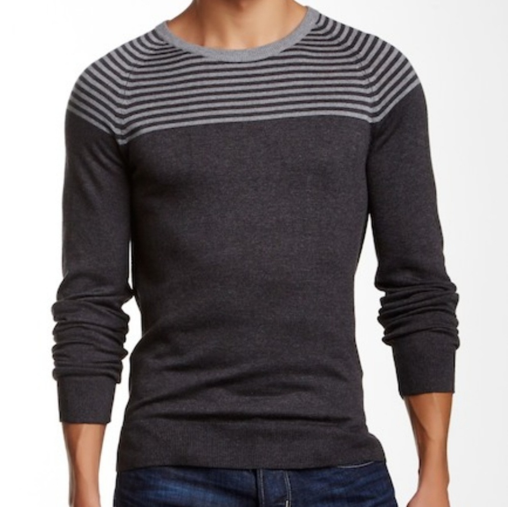 14th & Union Knit Grey Striped Crew Neck Sweater